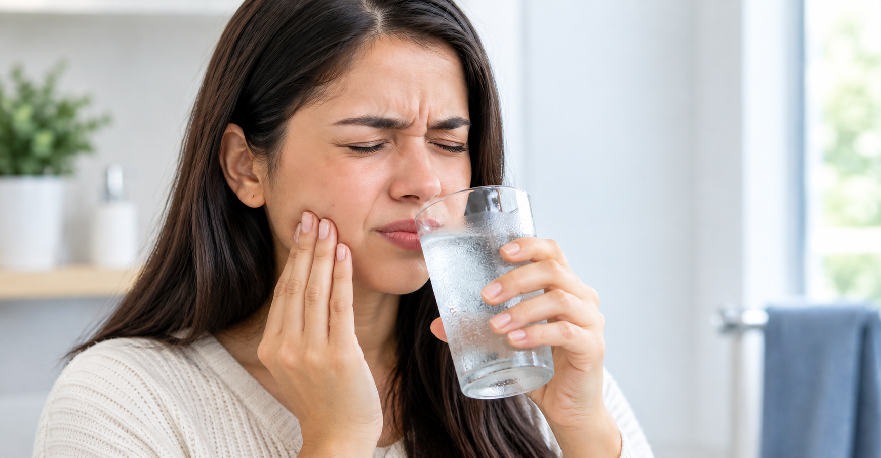 Close-up of a woman brushing her teeth with a soft-bristled toothbrush